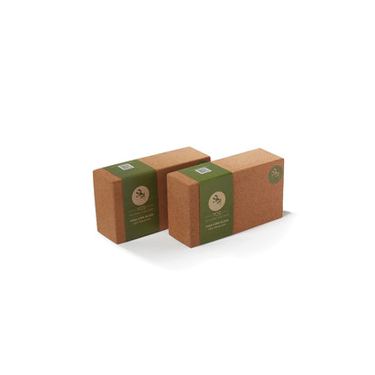 Yos Yoga Combo Starter Kit - Set of 2 Natural Cork Block with Yoga Travel Cork Mat (2mm)